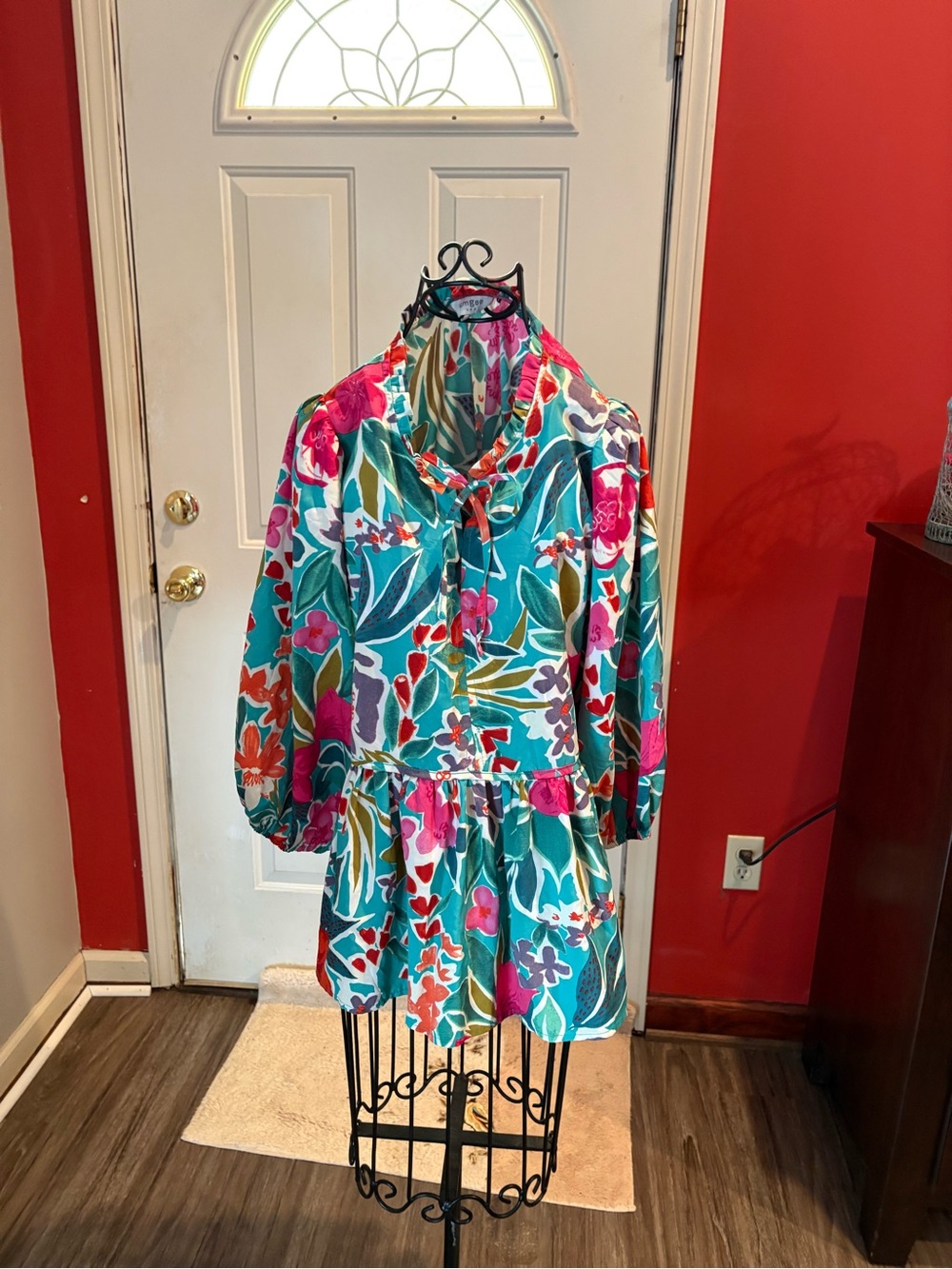 Umgee Teal Floral Tunic with Pink & Purple Accents